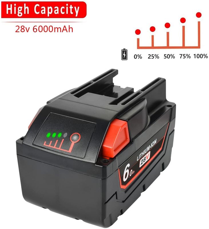 28V 6000mAh Milwaukee thay thế pin công cụ điện dễ cài đặt đầu ra ổn định với pin slide pack
